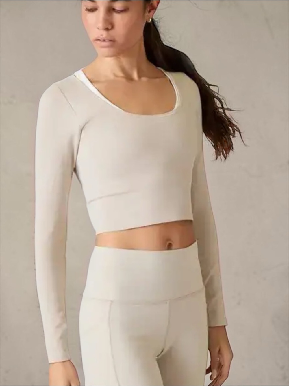 Athleta Aurora Ribbed Cropped Seamless Yoga Top In Abalone Tan Size XS